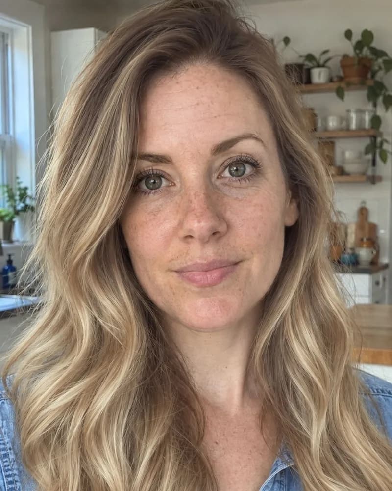Synthetic model — after the root melt try-on (real HairReflect output)